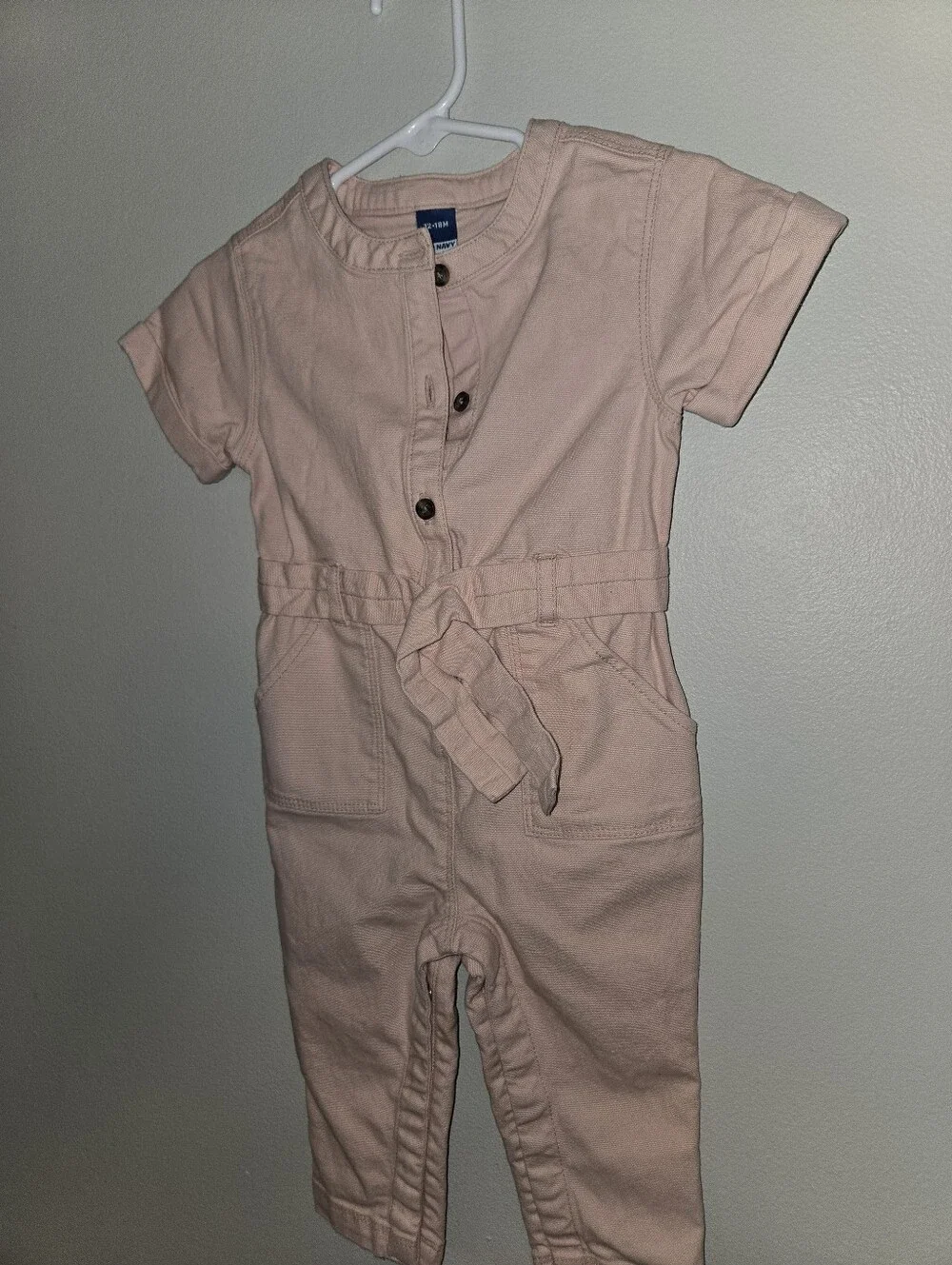 Old Navy Baby Girls Pink Utility Jumpsuit Romper 12-18M Belted Button Front